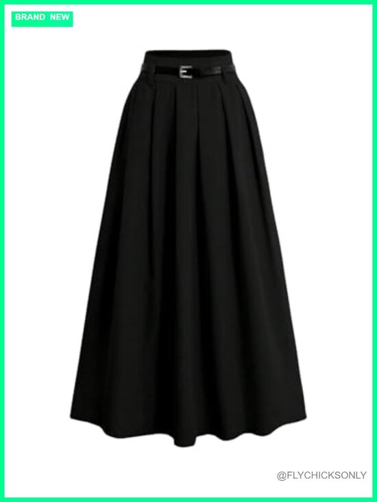 Dresses & Skirts - Pleated Maxi Skirt High Waist A-Line Flowy with Pockets